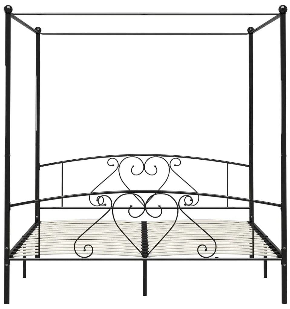 Letto a Baldacchino Nero in Metallo 180x200 cm