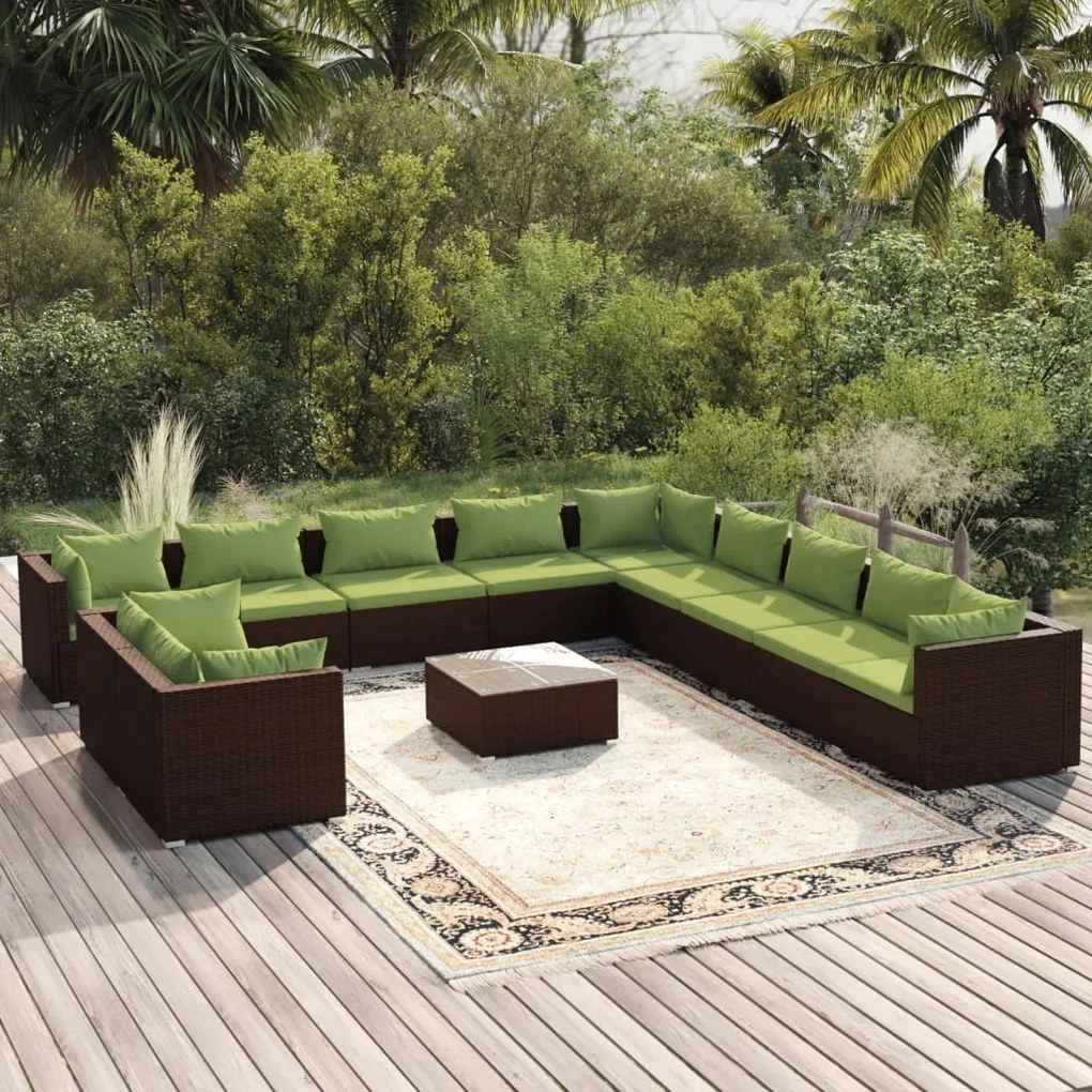 Set divani da giardino 12 pz con cuscini marrone in polyrattan