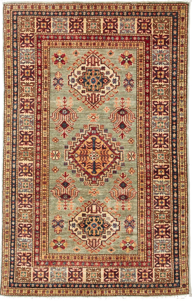Kazak Tappeto 150x100 Grigio (Pakistan) Annodato A Mano