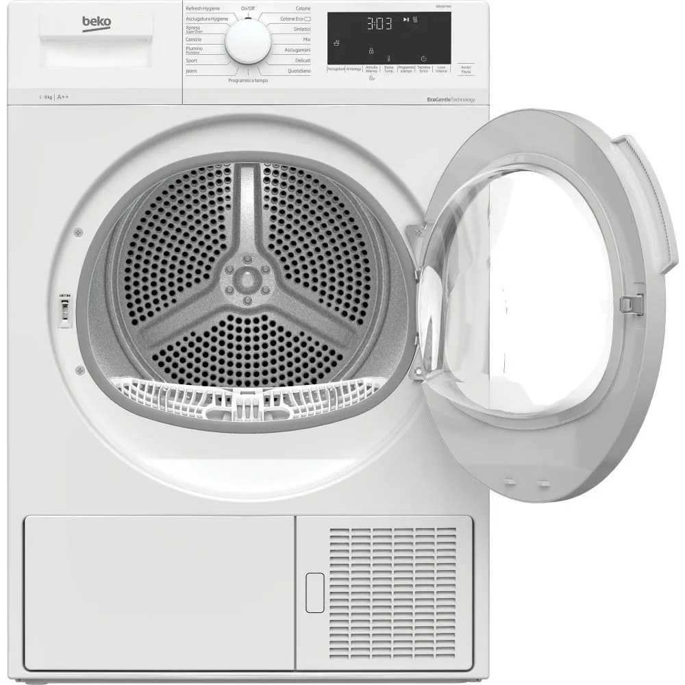 Asciugatrice 9 Kg Classe A++, Pompa di Calore, EcoGentle™ e 15 Programmi