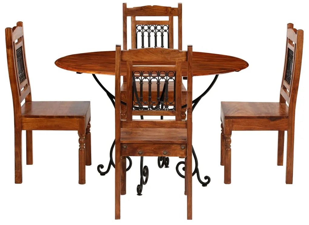 Set Da Pranzo 5 Pz İn Legno Massello Di Acacia /