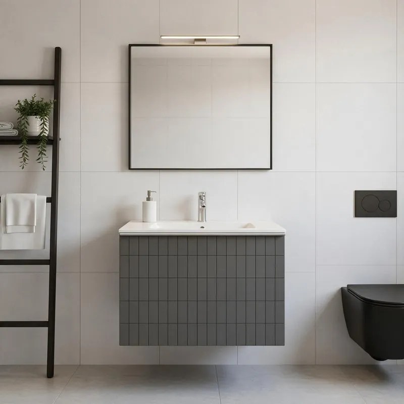 Mobile da bagno sospeso sotto lavabo Pixel grid 1 cassetto L 60 x H 40 x P 45.5 cm grigio carbone laccato opaco, con maniglia alluminio nero opaco