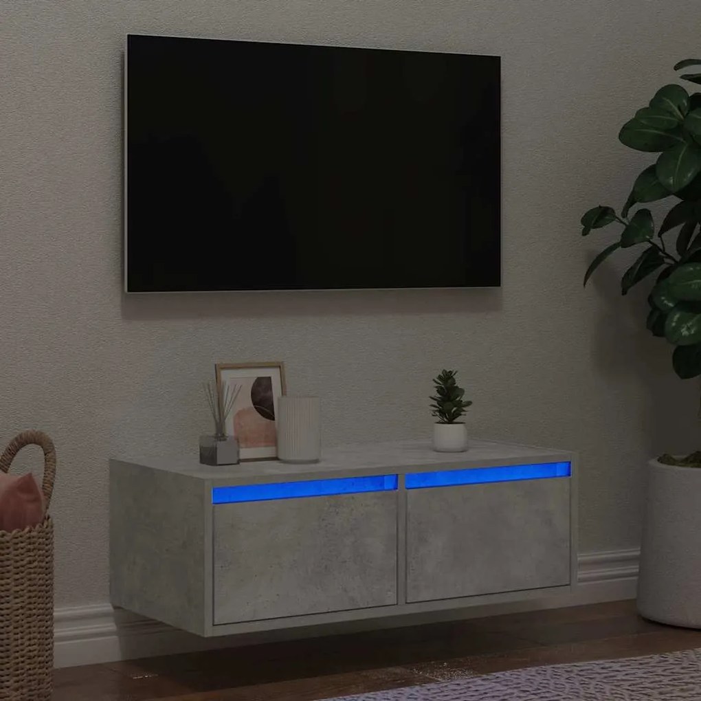 Mobile Porta Tv Con Luci Led Grigio Cemento 75x35,5x25 Cm /