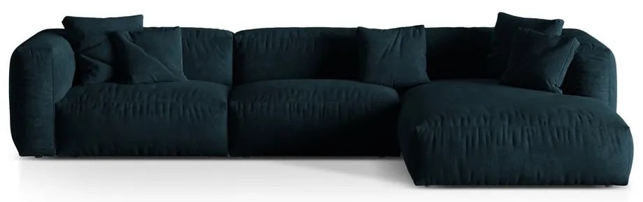 Divano angolare componibile blu scuro (con penisola a destra/con chaise lounge) con rivestimento in velluto Martina – Micadoni