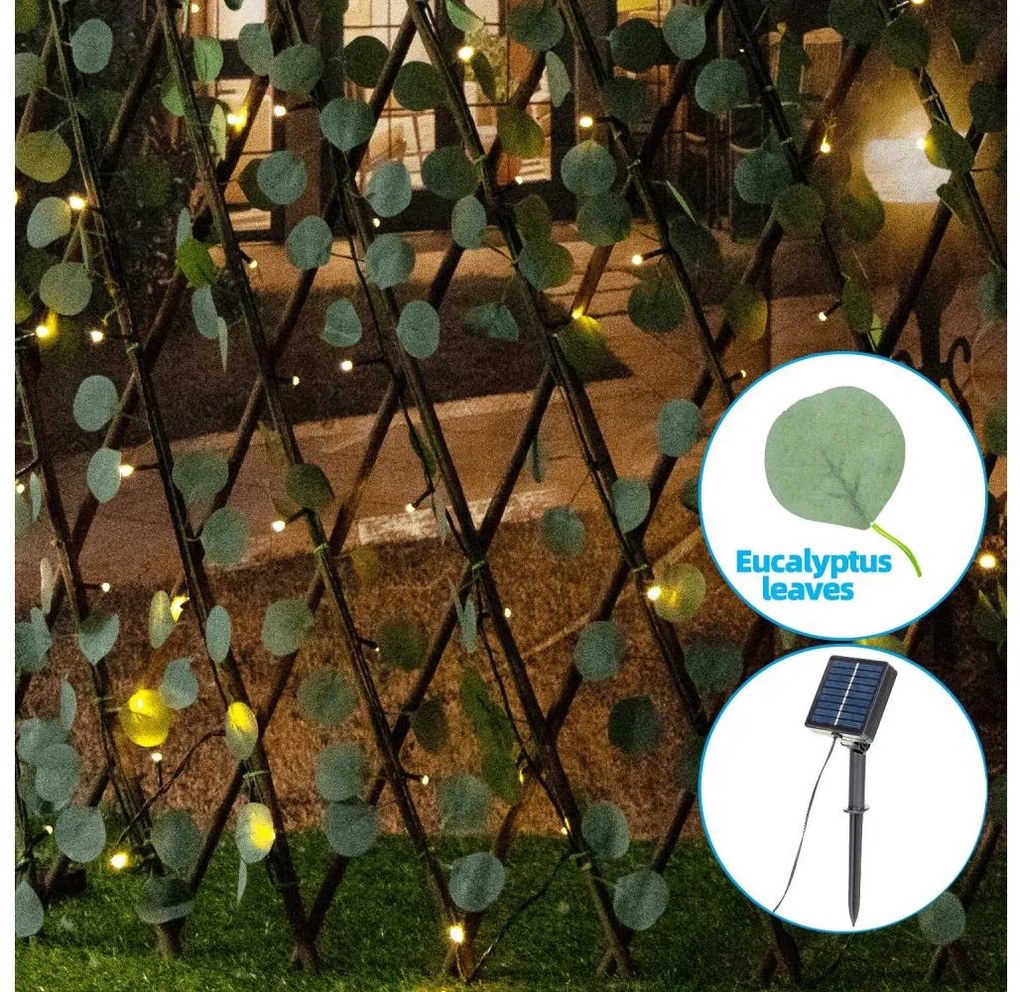 Aigostar - Catena LED solare 148xLED/2x1,2m IP65 bianco caldo eucalipto