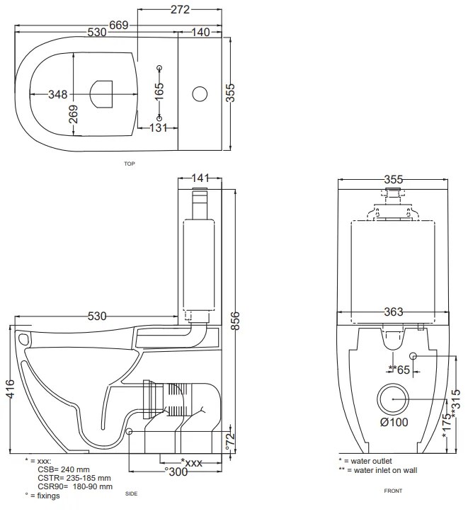 Cielo Fluid Wc monoblocco senza cassetta e sedile con carico parete trasformabile a terra con curva tecnica bianco lucido