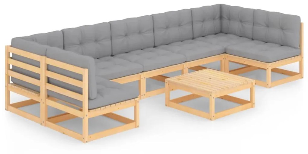 Set divani da giardino 8 pz con cuscini legno massello di pino