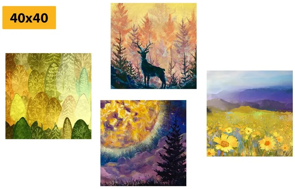 Set di quadri – Storia di un cervo in imitazione di pittura a olio