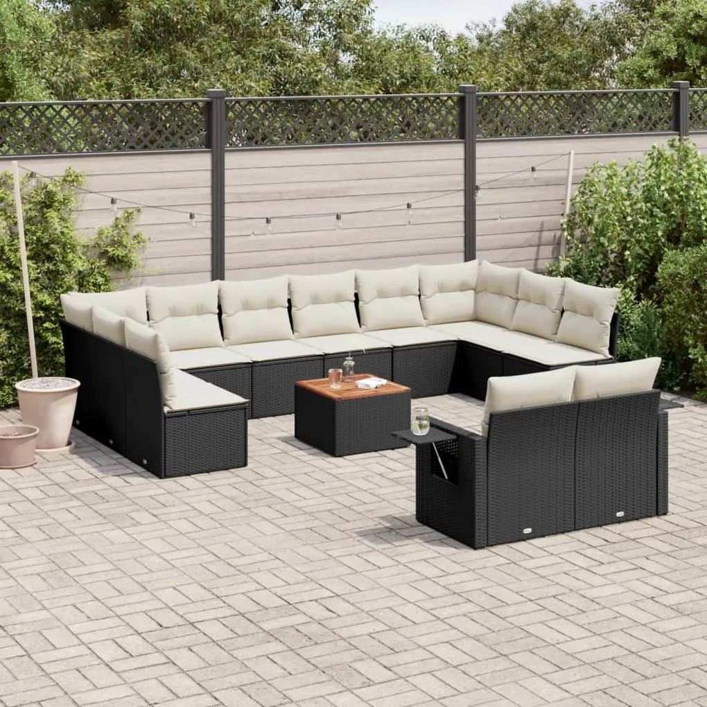 Set Divani da Giardino 13pz con Cuscini Nero in Polyrattan