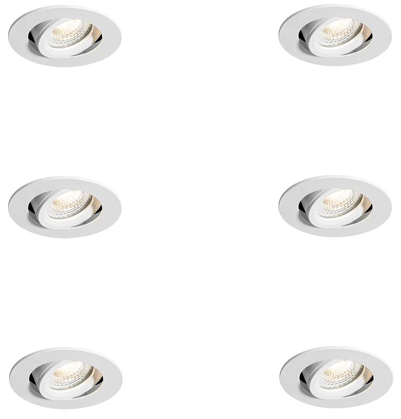 Set di 6 faretti da incasso bianchi orientabili 6,5 cm con LED IP54 ultra sottili - Pupil