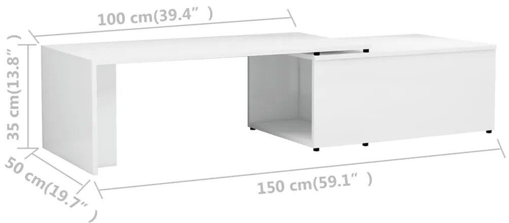 Tavolino Salotto Bianco Lucido 150x50x35 cm Legno Multistrato