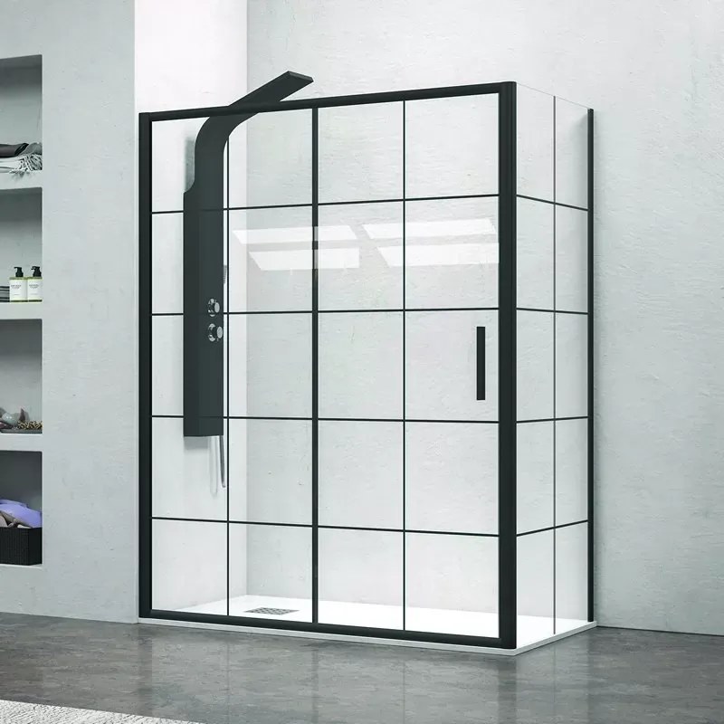 Cabina doccia 110x80 profili neri e vetro con riquadri neri NICO-D3000S - KAMALU