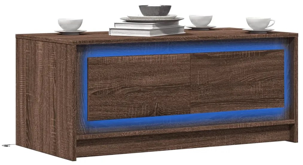 Tavolino Da Salotto Con Luci Led Rovere Marrone İn Truciolato /