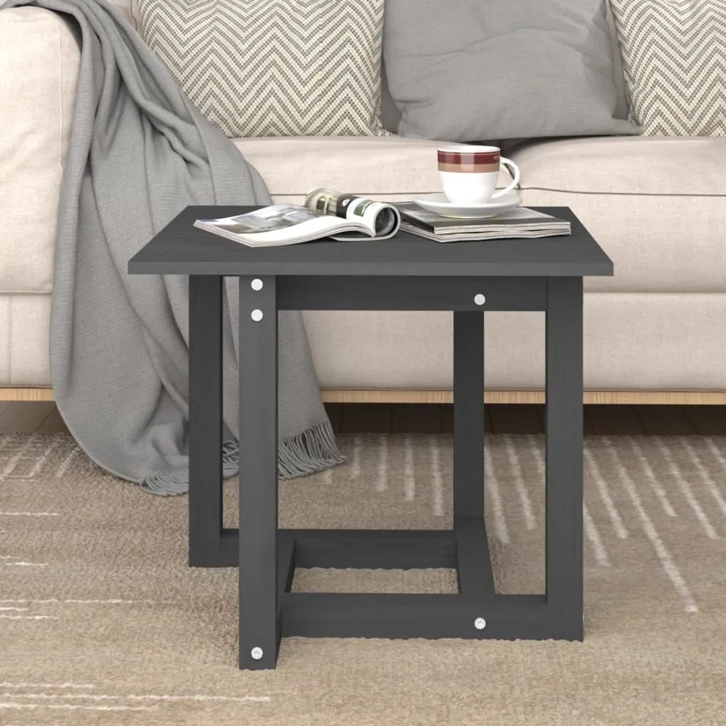Tavolino Da Salotto Grigio 50x50x45 Cm Legno Massello Di Pino /