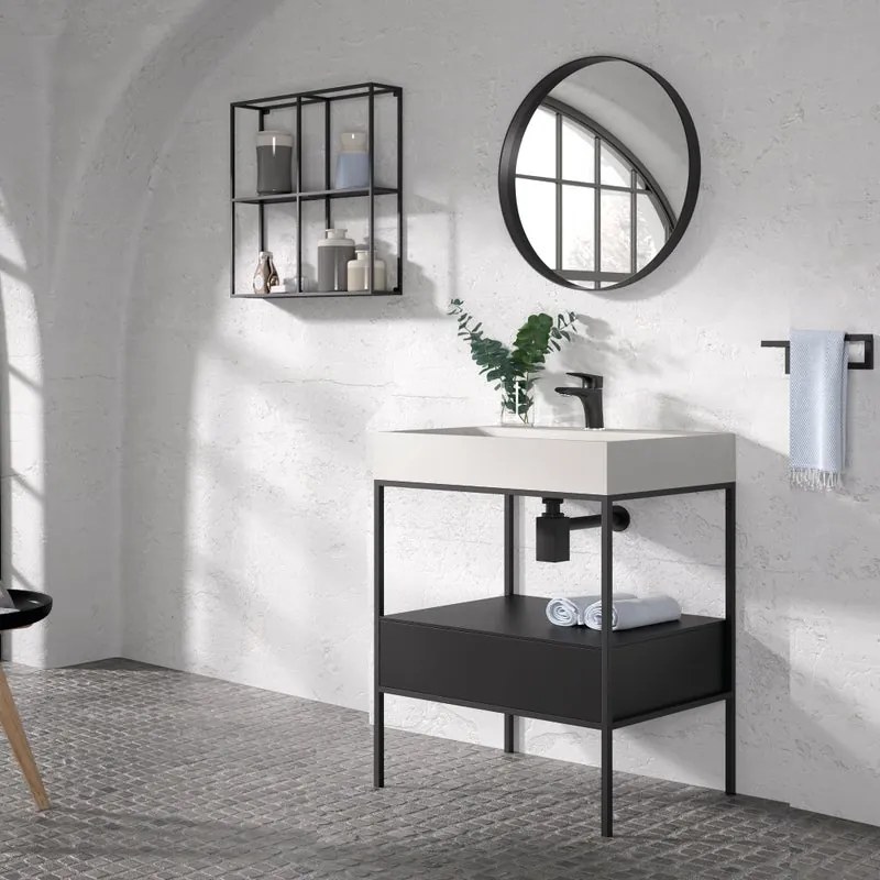 Mobile sottolavabo e lavabo Outline nero opaco L 80 x H 77 x P 45 cm