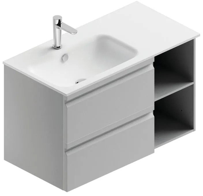 Mobile bagno con lavabo L 90 x H 56 x P 46 cm grigio artico opaco in mdf 2 cassetti per vasca a sinistra Pull