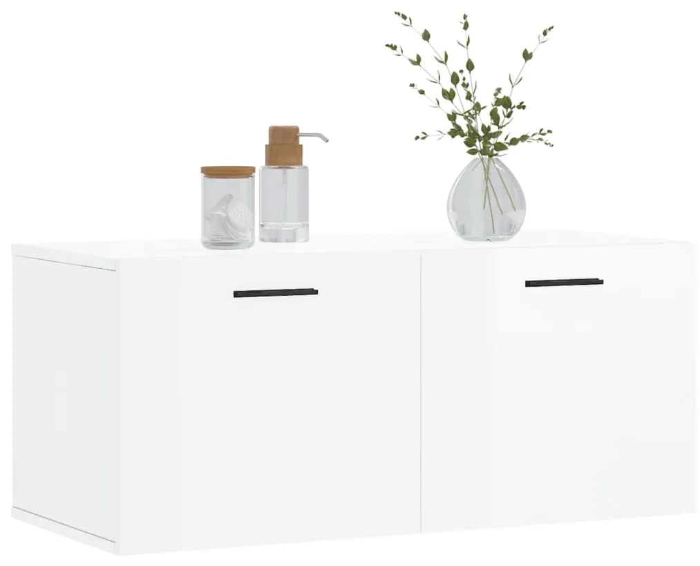 Mobile a parete bianco lucido 80x36,5x35 cm legno multistrato