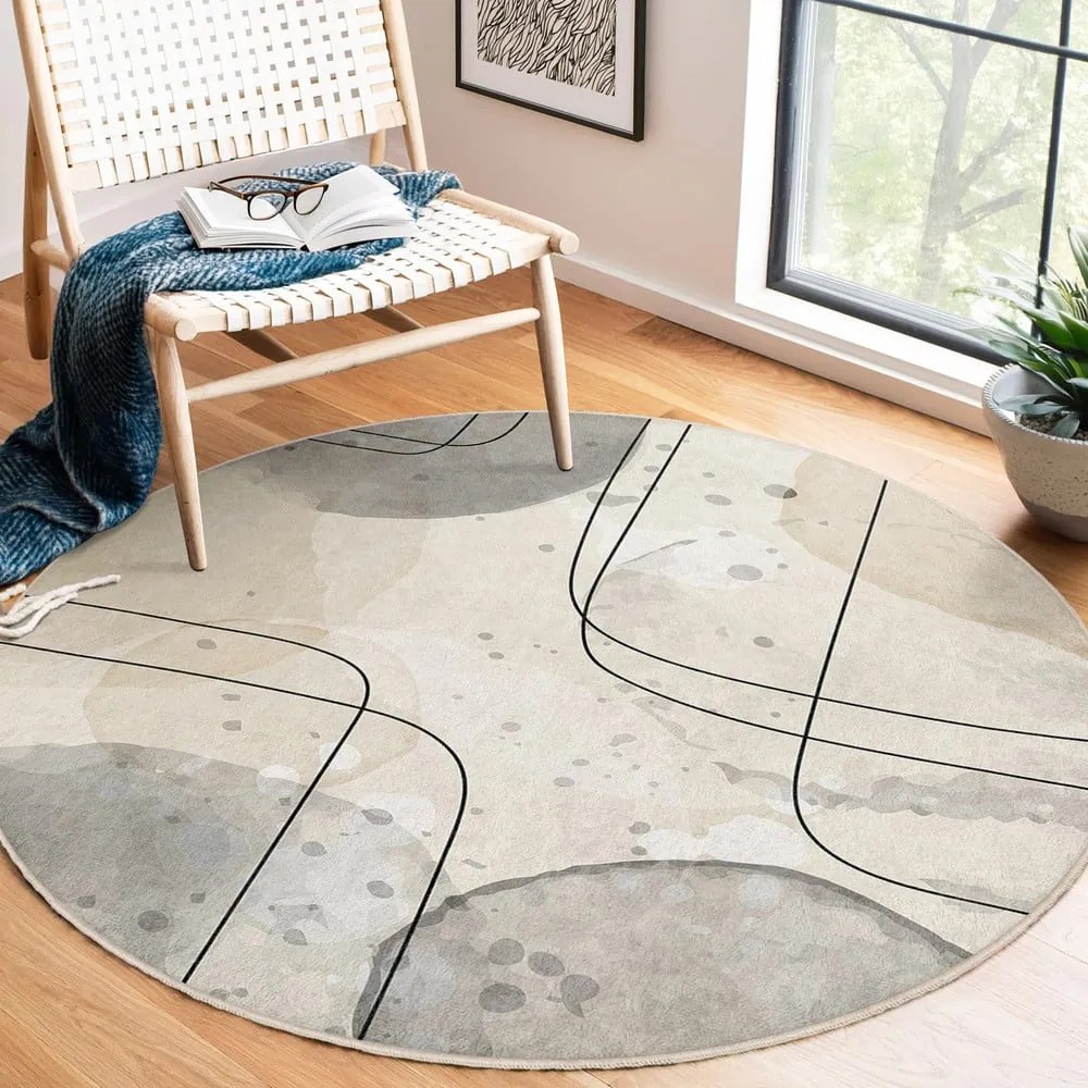 Tappeto rotondo beige lavabile ø 100 cm Simple Lines – Mila Home