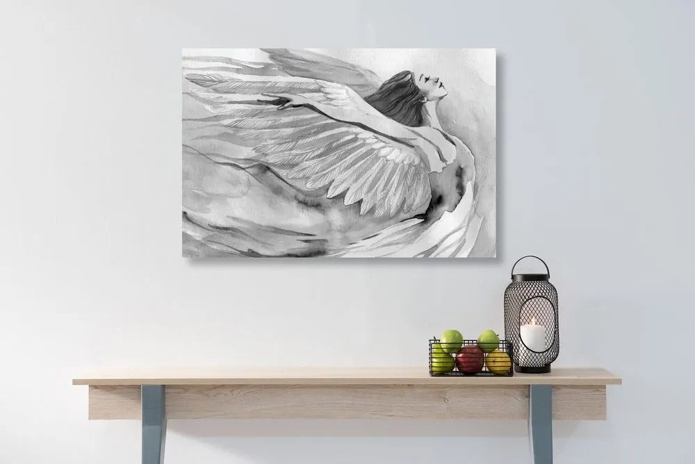 Quadro su tela – Angelo libero in bianco e nero