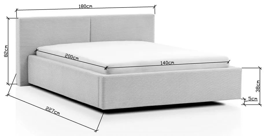 Letto matrimoniale imbottito bianco con contenitore con rete inclusa 140x200 cm Cube – Meise Möbel