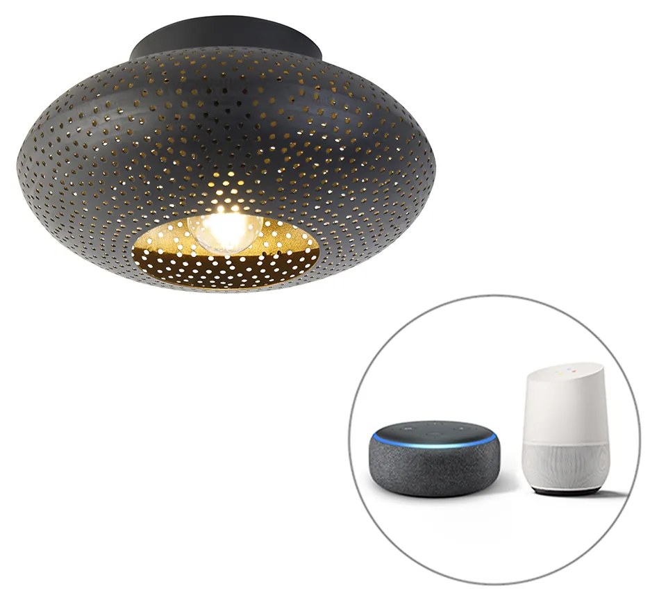 Plafoniera intelligente nera con oro 25 cm incl. Wifi P45 - Radiance