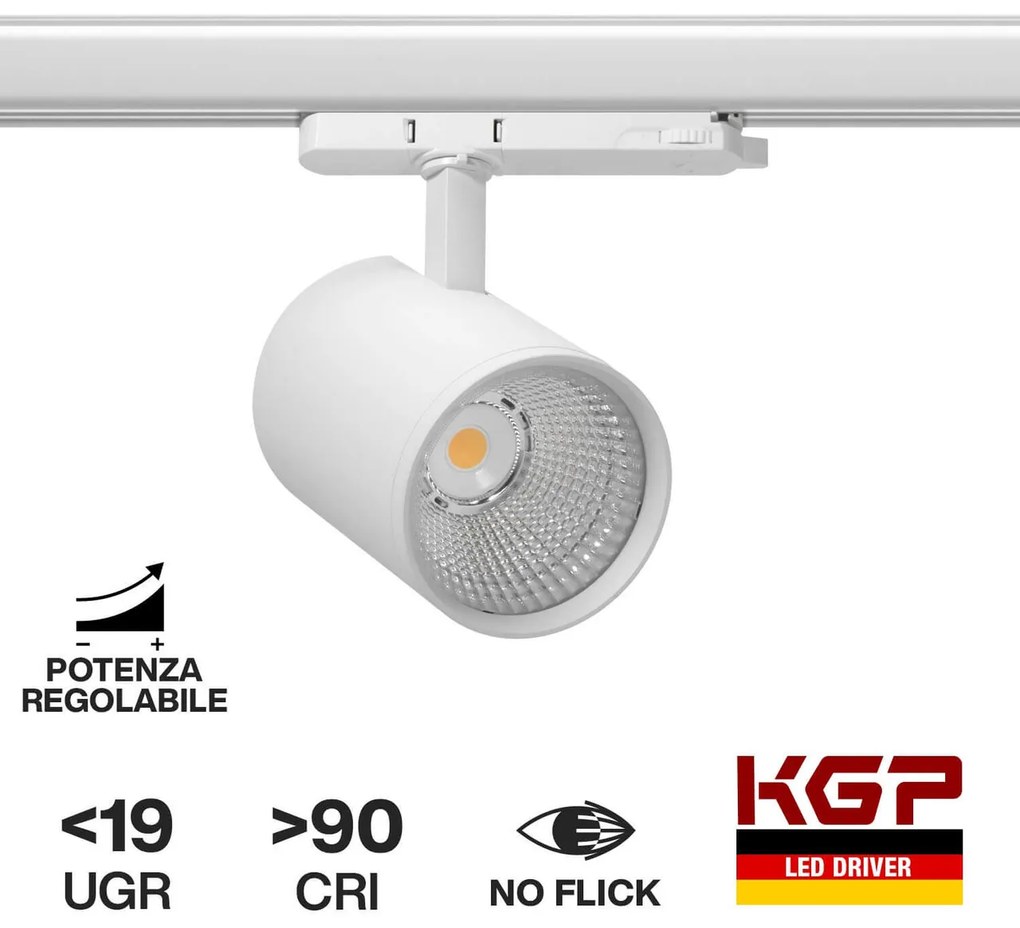 Faro LED 12W-40W Trifase Bianco CRI90 UGR19 45° - KGP driver Colore Bianco Caldo 2.700K