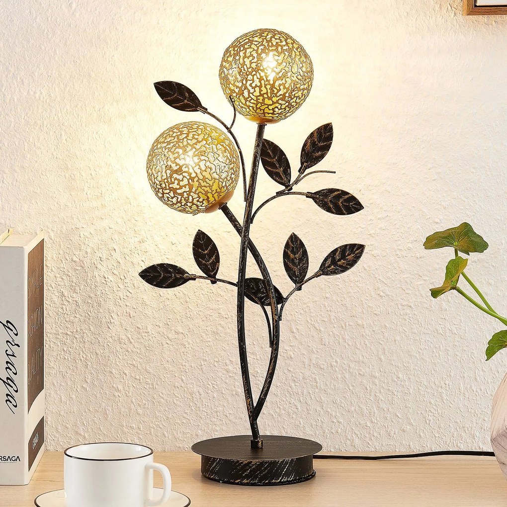 Lampada da tavolo Lucande Evory, 48 cm, a 2 luci, nero/oro, G9 Evory, Nero, Soggiorno / Sala da pranzo, Metallo, Fiorentino, Lampada da tavolo