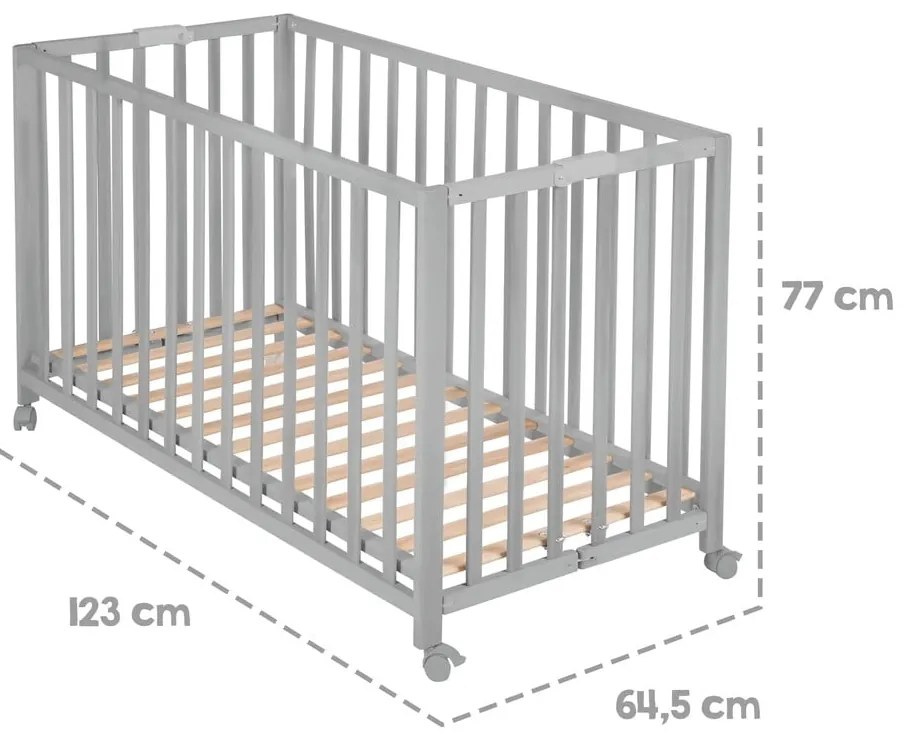 Lettino pieghevole grigio su ruote 60x120 cm Fold up - Roba
