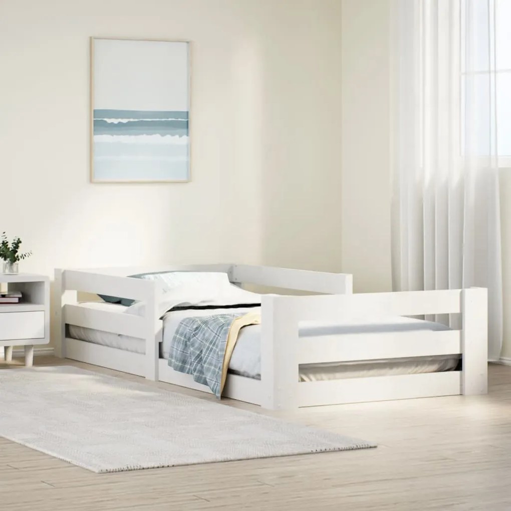 Letto Senza Materasso Bianco 70x140 Cm İn Legno Di Pino /