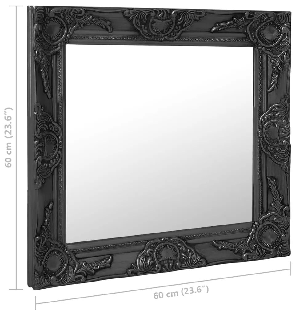 Specchio da Parete Stile Barocco 60x60 cm Nero