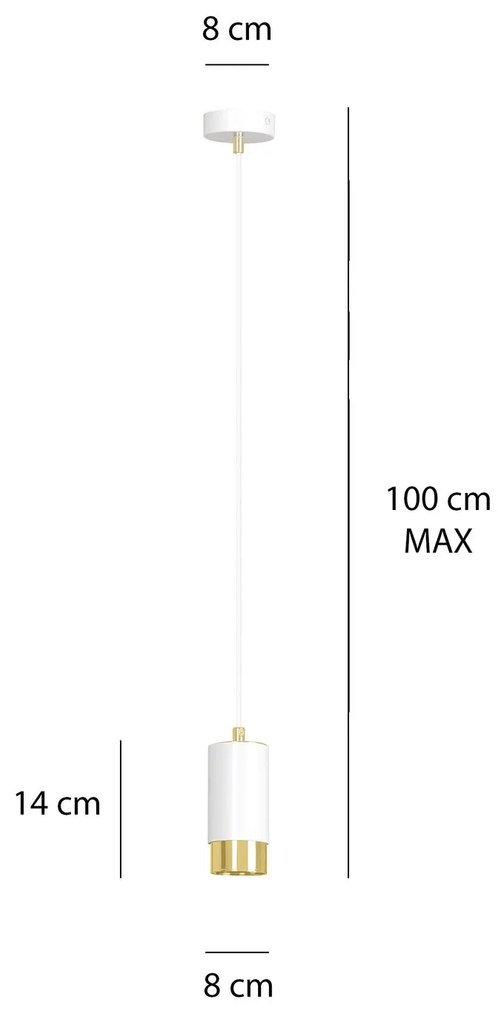 Sospensione Moderna 1 Luce Fumiko A Cilindro In Acciaio Bianco E Oro