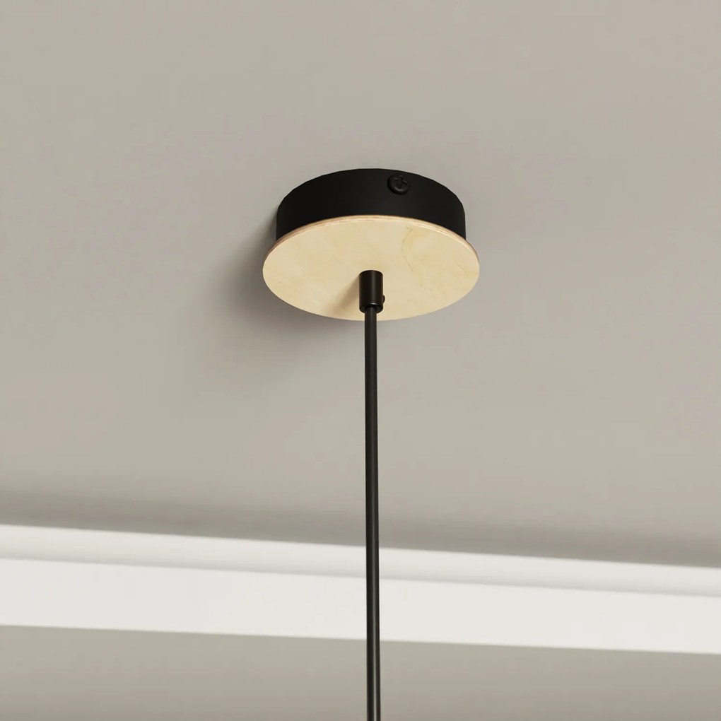 Sospensione Nordica Ishtar 1 Luce In Legno E Acciaio Nero
