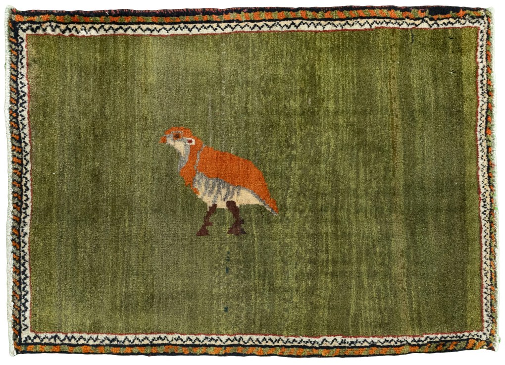 Gabbeh Tappeto 90x70 Verde (Iran) Annodato A Mano