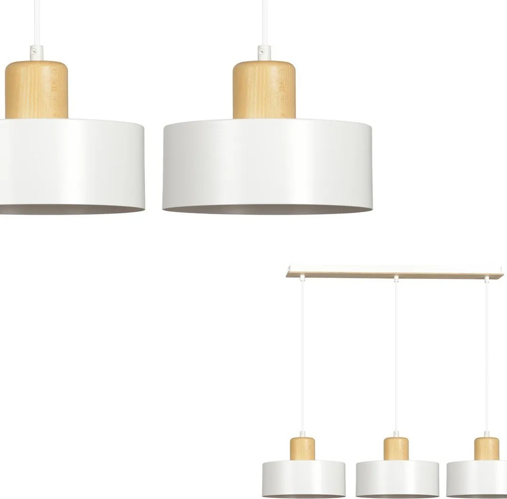 Lampadario a Sospensione in Acciaio e Legno TORIN 3 3xE27