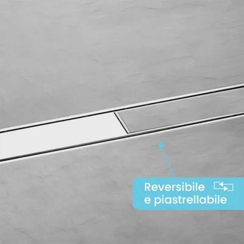 Canalina doccia 90 cm in alluminio reversibile scarico centrale, sifone e piletta inclusi