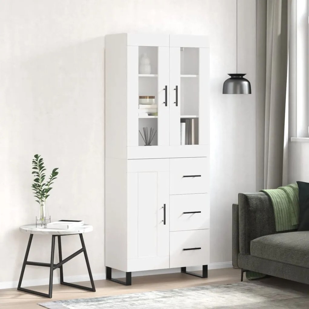 Credenza Bianco Lucido 69,5x34x180 Cm İn Legno Multistrato /