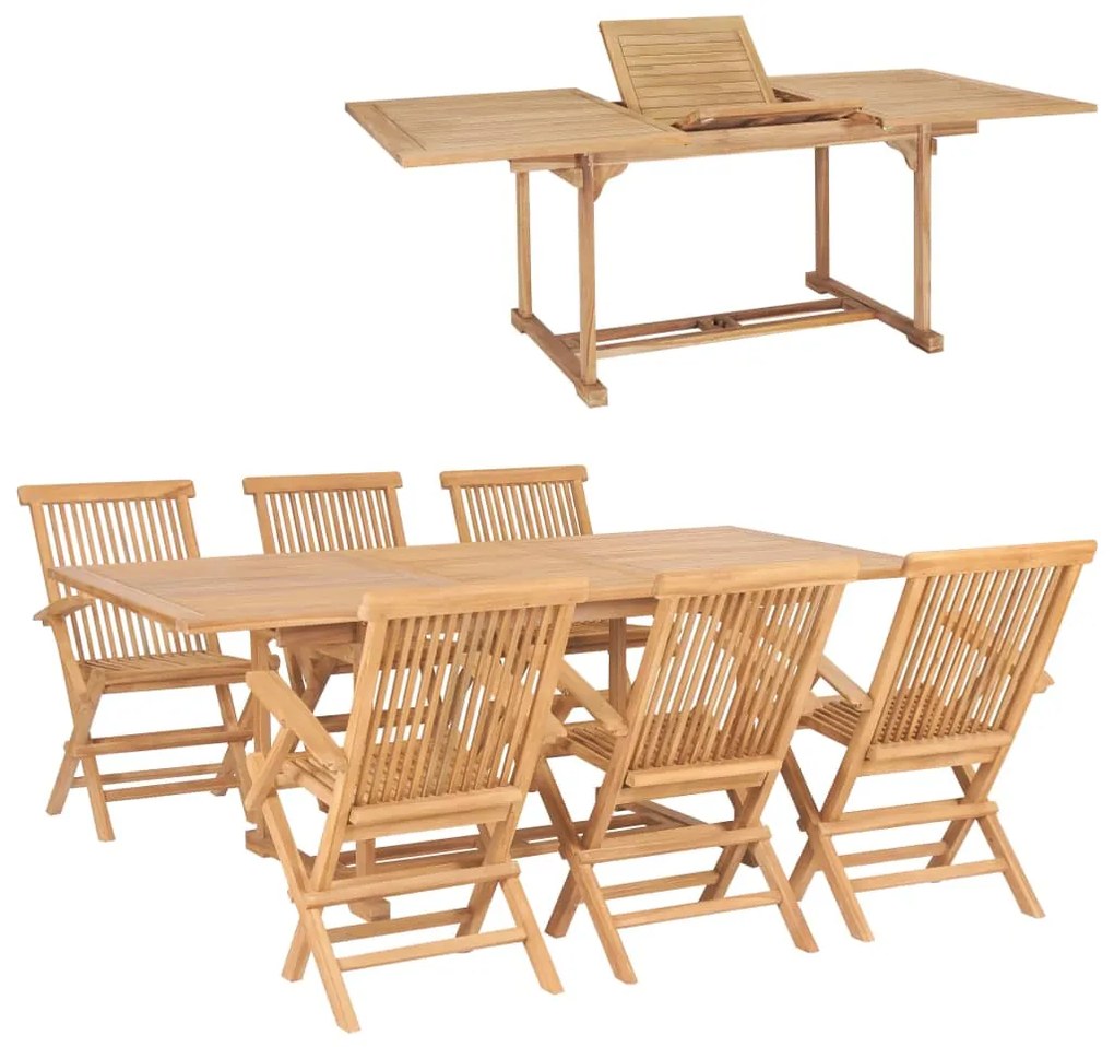 Set da Pranzo per Esterni 7 pz 150-200x100x75 cm Teak Massello