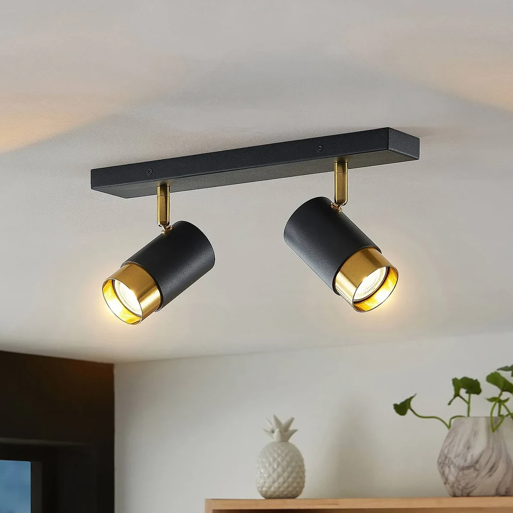 Faretto da soffitto nero con oro ruotabile e inclinabile - Rondoo