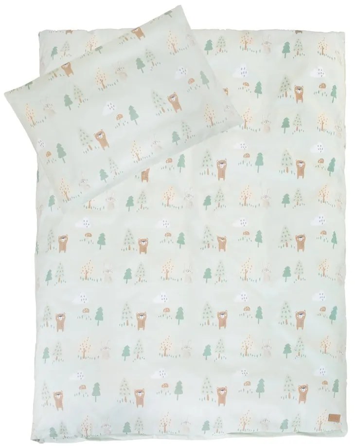 Set copripiumino e federa da bambini verde chiaro in cotone per culla 100x135 cm Woodland Buddies – Roba