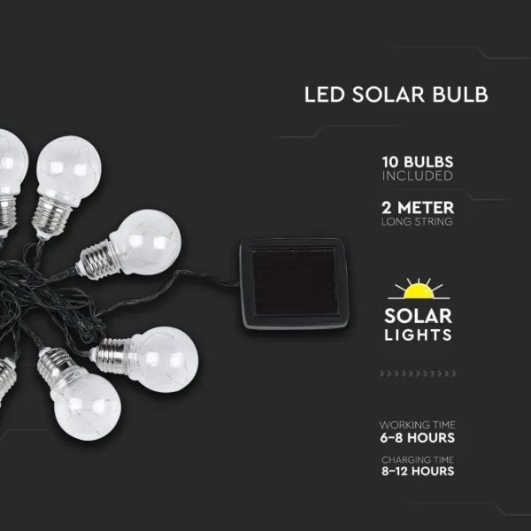 Catena LED solare 10xLED/1W/1,2V 1xAA 2 m IP44 3000K 300 mAh