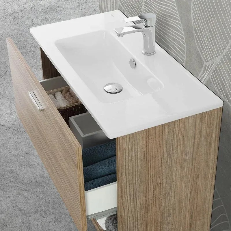 Mobile bagno sospeso 80 rovere tropea con lavabo e specchio LED Martha