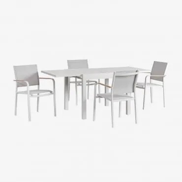 Set Di Tavolo Rettangolare Allungabile In Alluminio (90-180x90 Cm) Starmi E 4 Sedie Da Giardino Impilabili In Alluminio Archer Gardenia Bianco - Sklum