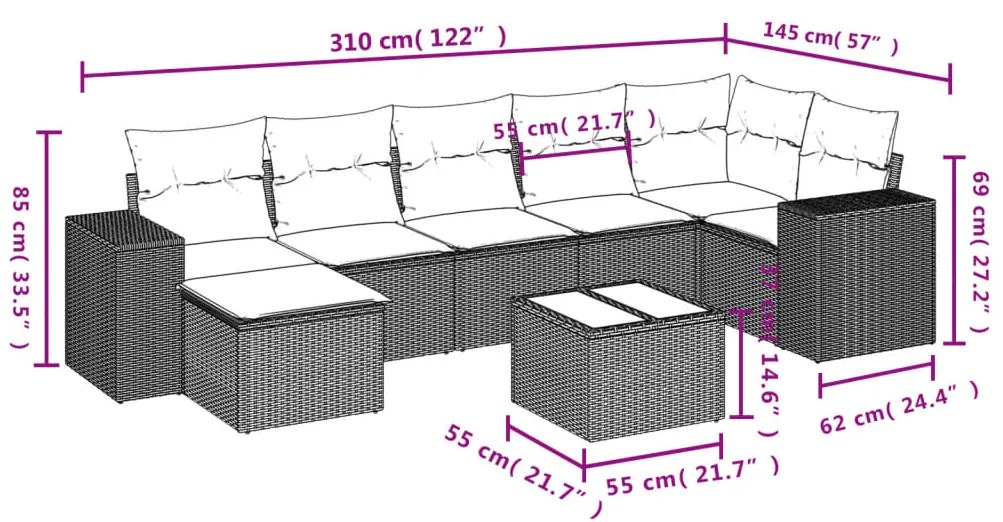 Set Divani da Giardino con Cuscini 8 pz Nero in Polyrattan