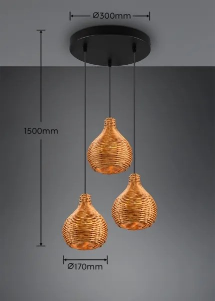 Reality - Lampadario a sospensione SPROUT 3xE14/40W/230V marrone/rattan