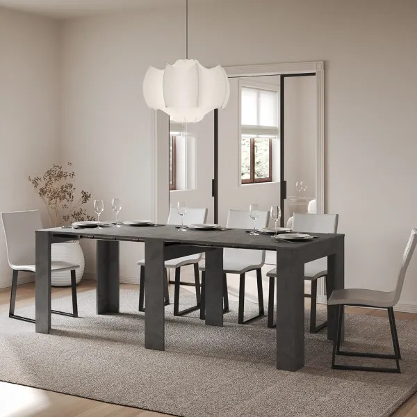 Consolle allungabile 90x25/211 cm NIVES Antracite Spatolato allunghe interne