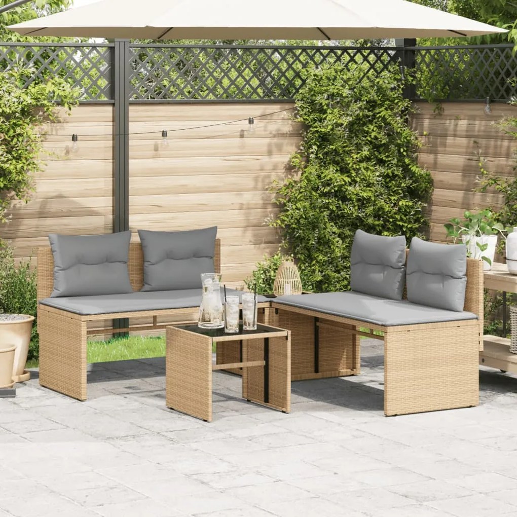 Set divano da giardino 4 pz con cuscini beige in polyrattan