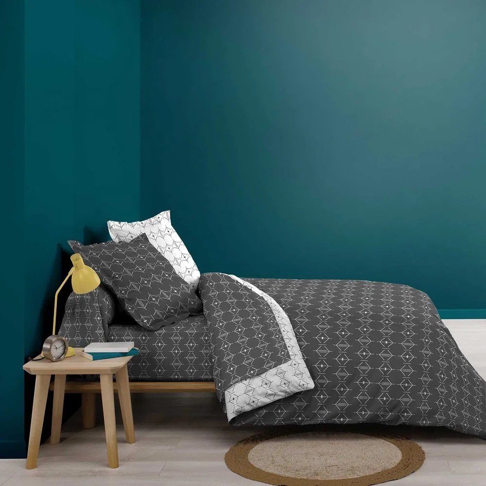 Copripiumino bianco/grigio scuro in cotone per letto matrimoniale/per letto esteso 240x220 cm Aristide – douceur d'intérieur