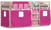 Letto a Castello con Tende Rosa 75x190 cm Legno Massello Pino 3283912