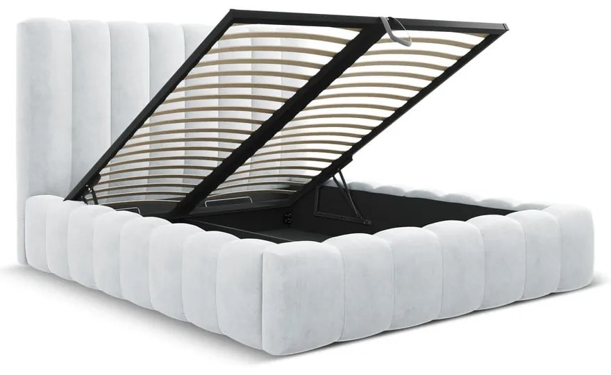 Letto matrimoniale imbottito grigio chiaro con spazio contenitivo e rete 200x200 cm Kelp - Micadoni Home