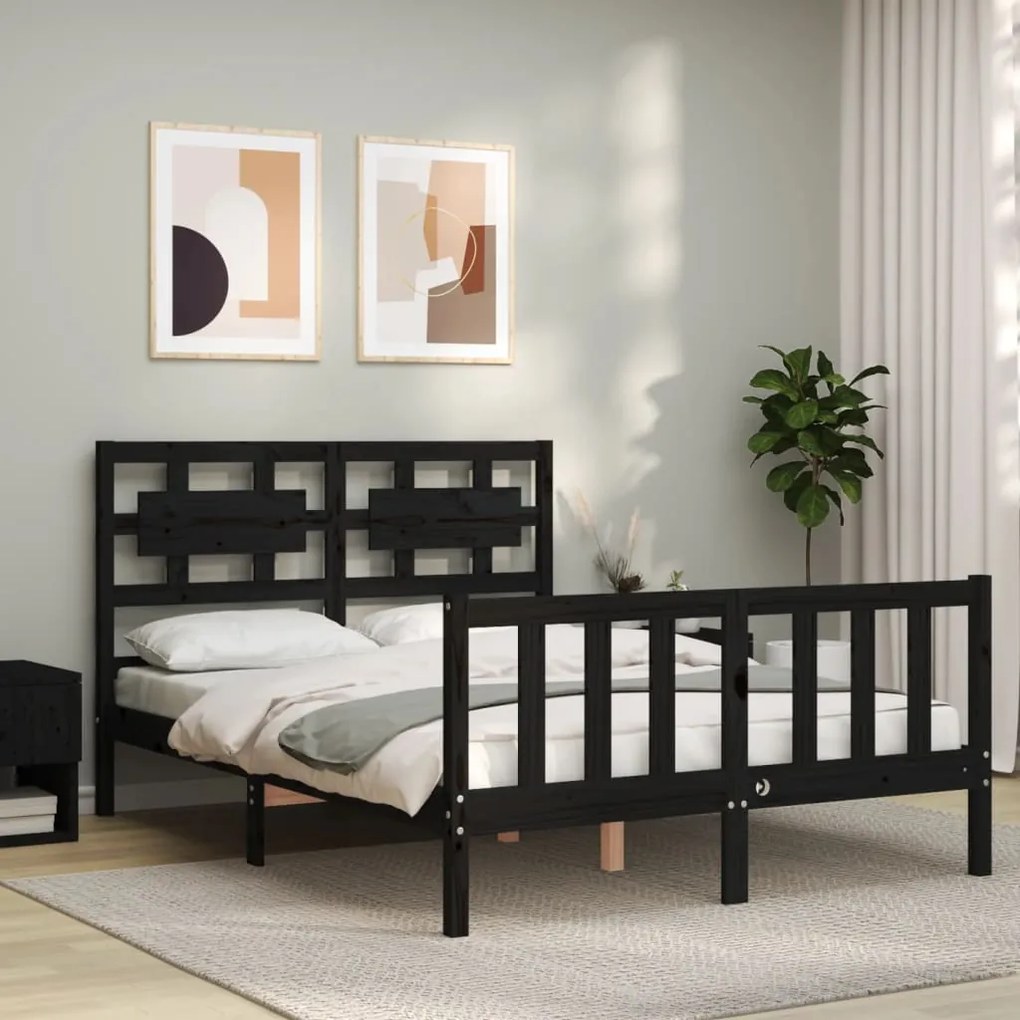 Giroletto Con Testiera Nero 140x190 Cm İn Legno Massello /